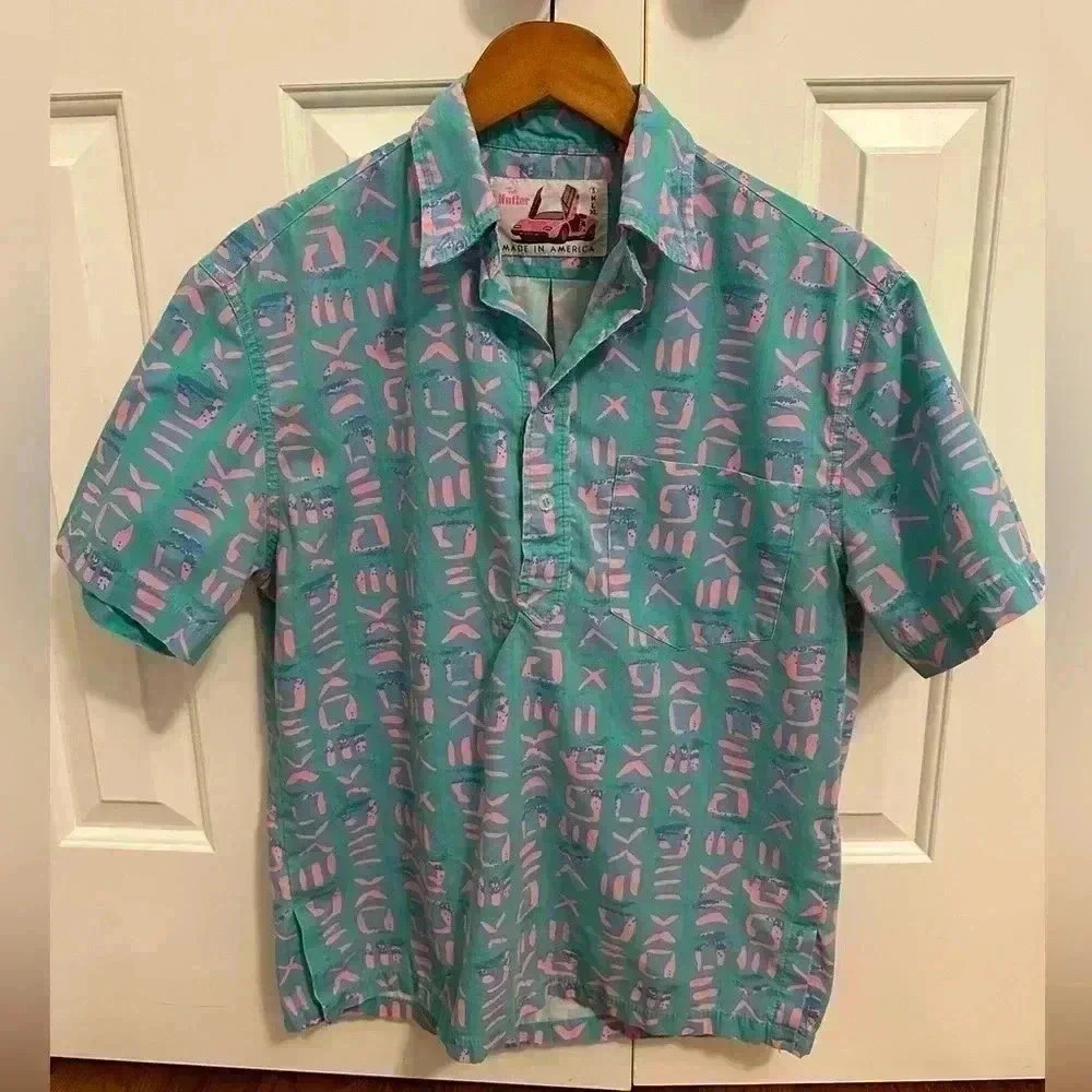 Chubbies The Nutter Pullover Shirt Men Small Surfer Hawaiian Blue Quarter Button